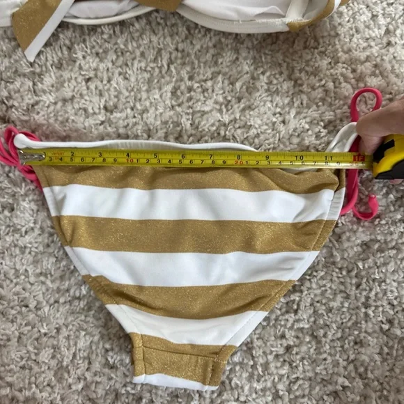Gold Striped Bikini with Pink Accents S/M - Picture 5 of 8
